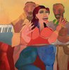Amna Elhassan, Microphone, 2021, Öl auf Leinwand, 100 x 100 cm
