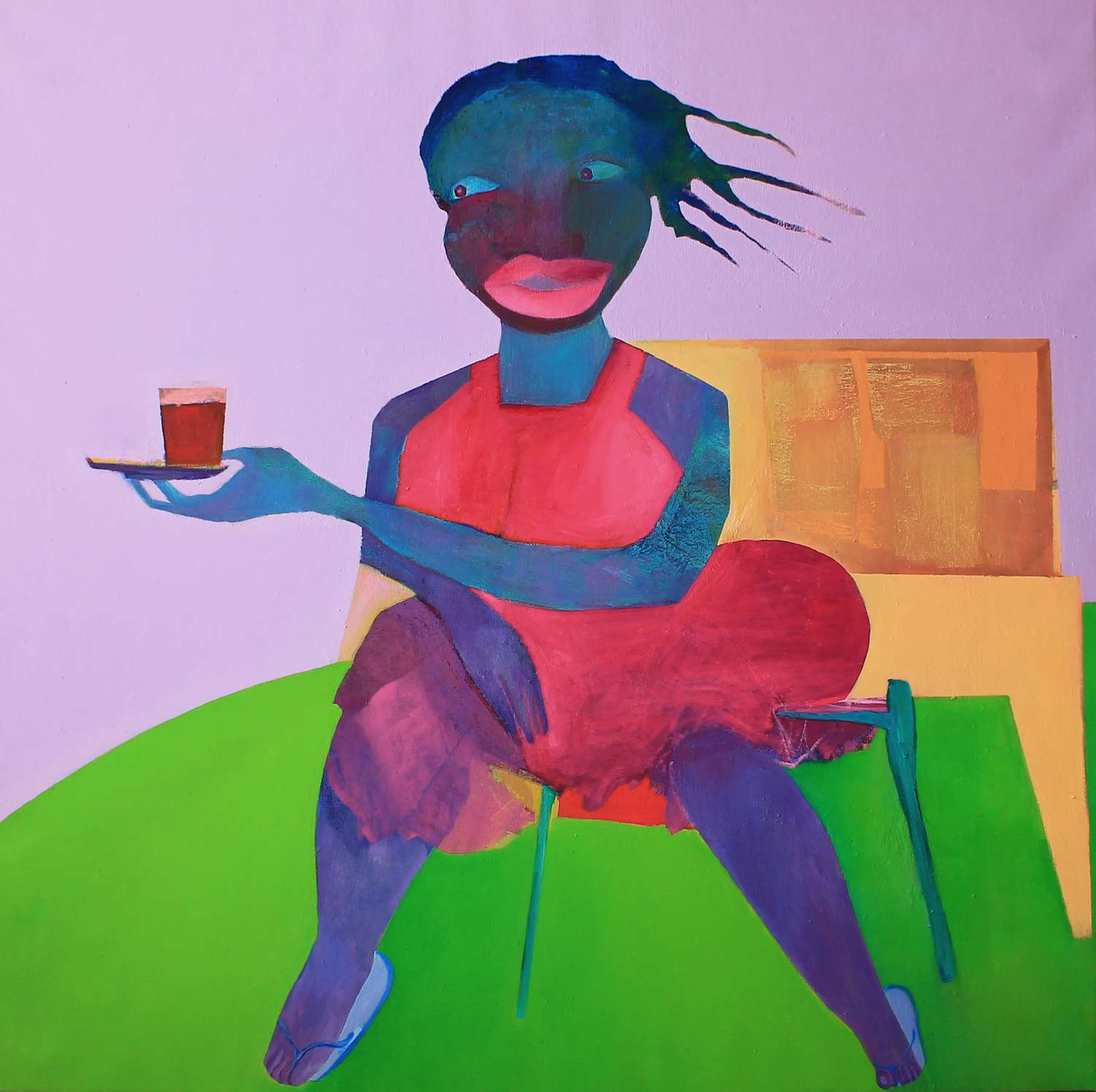 Amna Elhassan, Tea Lady, Öl auf Leinwand, 100 x 100 cm