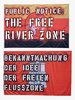 Das Buchcover zeigt zwei Flaggen untereinander. Die oberste ist eine umgedrehte Niedersachsen-Flagge. Darüber geschrieben steht "Public Notice: The Free River Zone". Die untere Flagge ist das Wappen der Stadt Hamburg. Darüber steht geschrieben: "Bekanntmachung der Idee der Freien Flusszone".