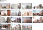 Vergleichende Darstellung der 15 Entwürfe für den geplanten Erweiterungsbau der HFBK am Lerchenfeld