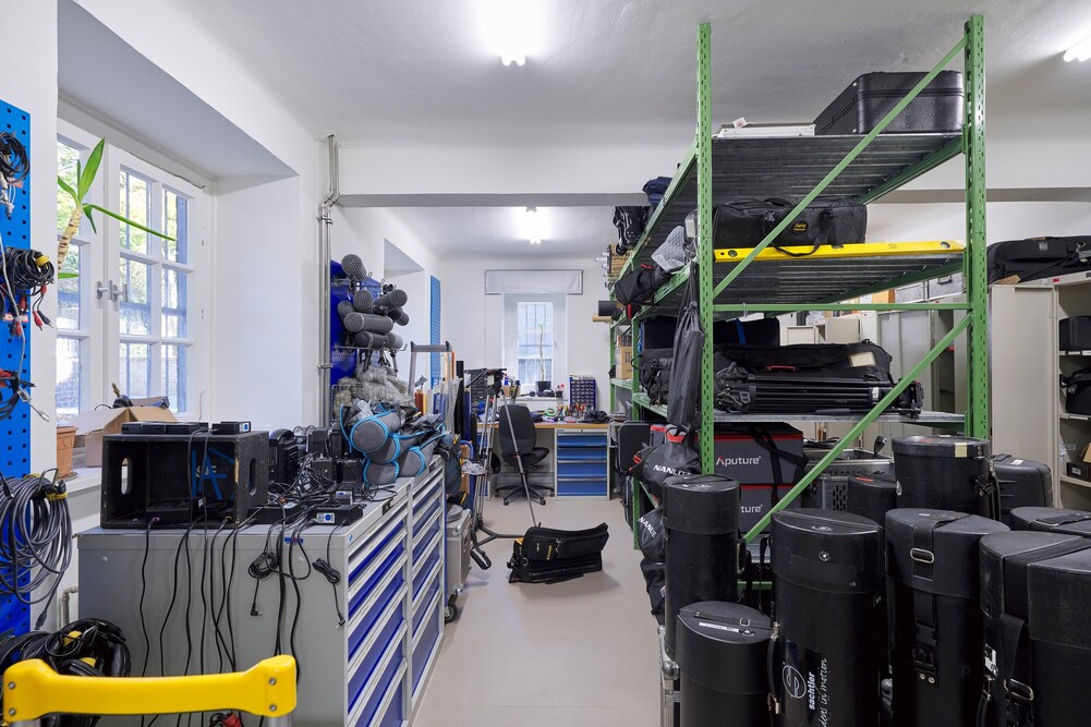 A room full of technical equipment for film productions